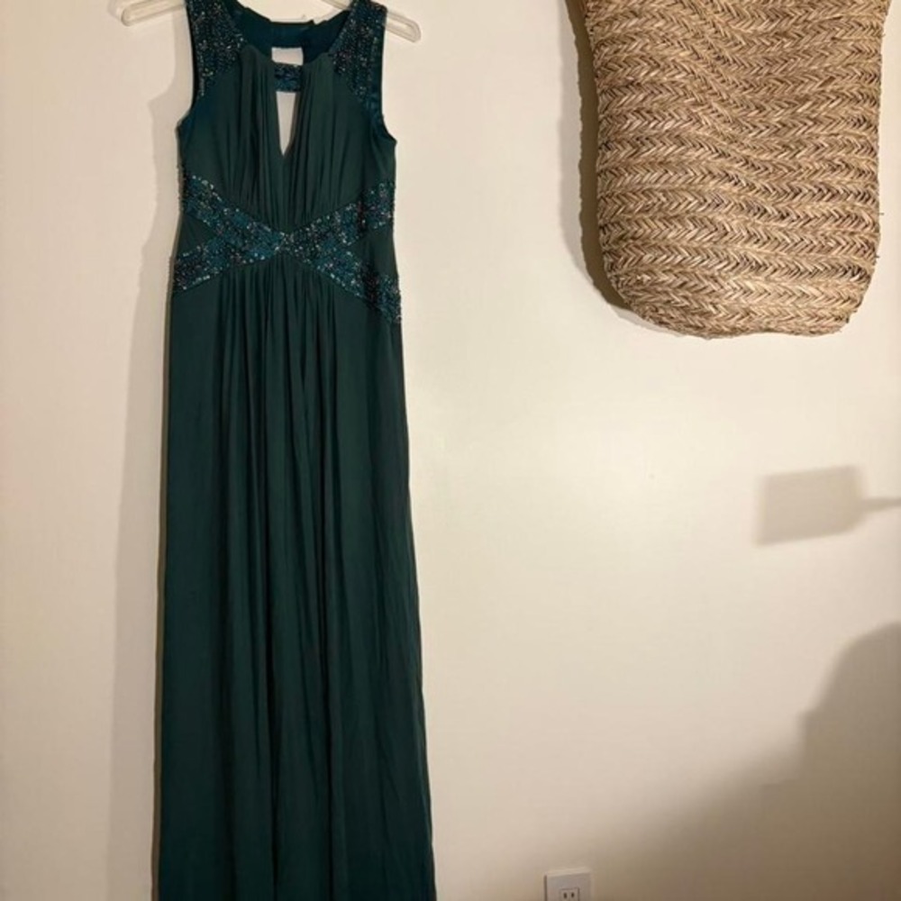Emerald Green Gown Maxi Chiffon Dress-Size 0 - Picture 3 of 10